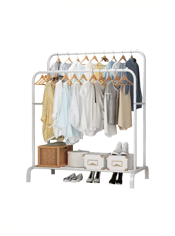 PERCHERO ORGANIZADOR ROPA DOBLE EN COLOR BLANCO METAL - 1