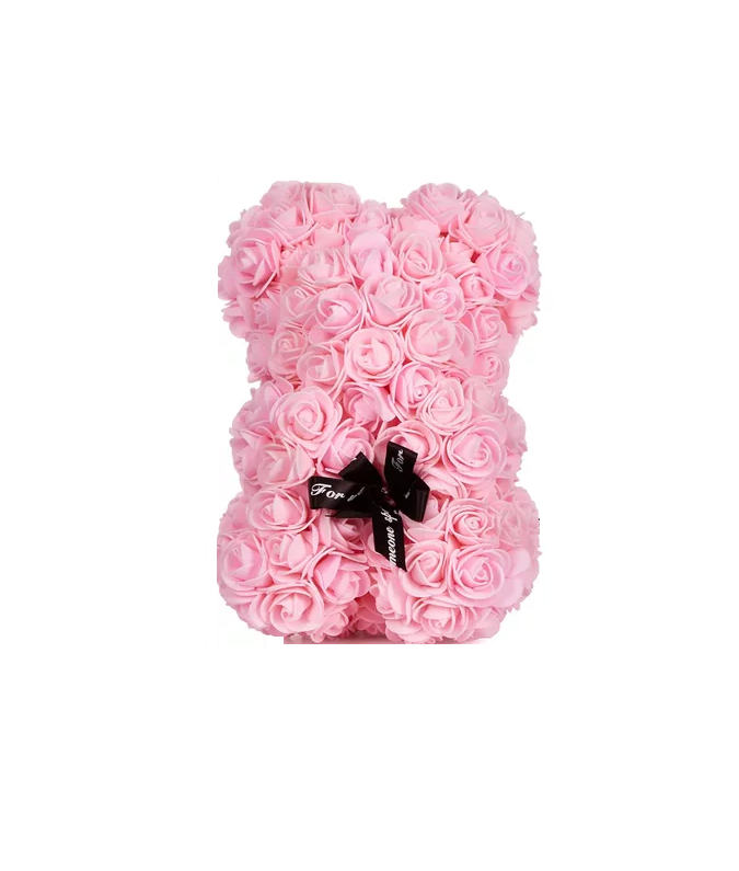 OSO DE FLORES ARTIFICIALES, OSITO DE ROSAS ROSADO - 1