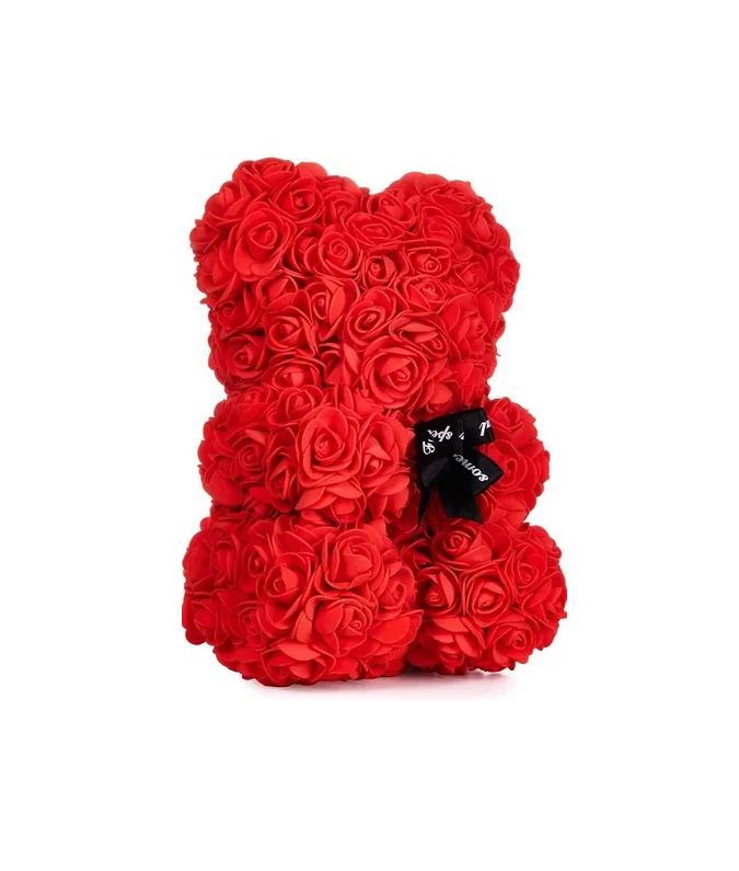 OSO DE FLORES ARTIFICIALES, OSITO DE ROSAS EN COLOR ROJO - 1