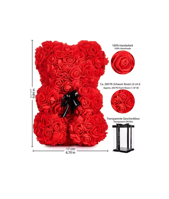 OSO DE FLORES ARTIFICIALES, OSITO DE ROSAS EN COLOR ROJO - 2