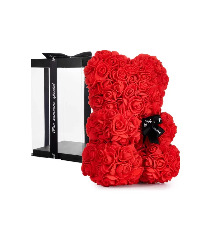 OSO DE FLORES ARTIFICIALES, OSITO DE ROSAS EN COLOR ROJO - 3