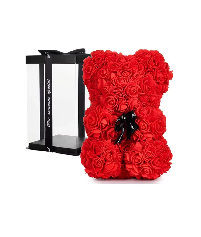 OSO DE FLORES ARTIFICIALES, OSITO DE ROSAS EN COLOR ROJO - 4