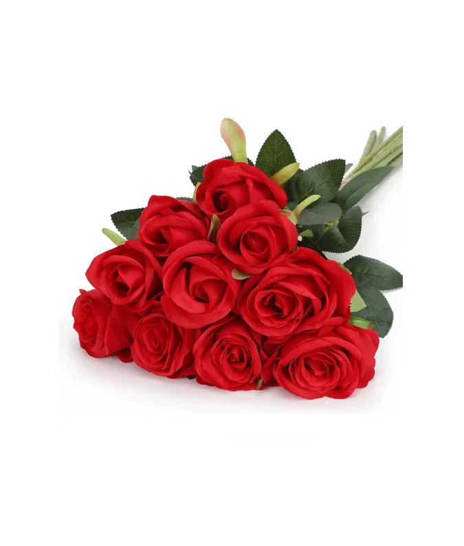 PACK DE 12 ROSAS ARTIFICIALES DE TERCIOPELO EN COLOR EN COLOR ROJO - 1