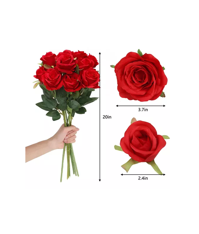 PACK DE 12 ROSAS ARTIFICIALES DE TERCIOPELO EN COLOR EN COLOR ROJO - 2