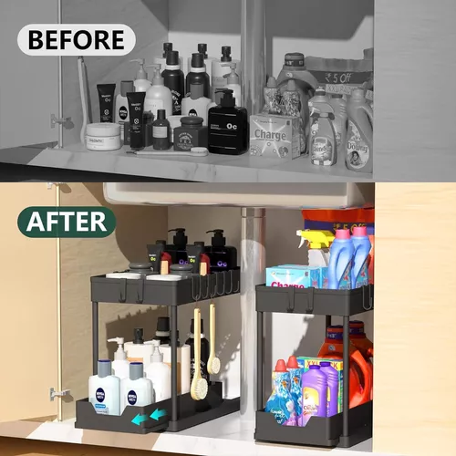 ORGANIZADOR BAJO LAVAPLATOS EXTRAIBLE COCINA BAÑO 2 UNIDADES - 5