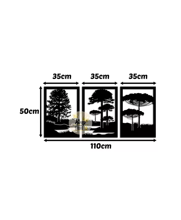 SET DE 3 CUADROS PAISAJE ÁRBOLES ARAUCARIAS EN COLOR NEGRO - 2