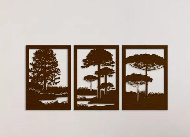 SET DE 3 CUADROS PAISAJE ÁRBOLES ARAUCARIAS ROBLE - 1