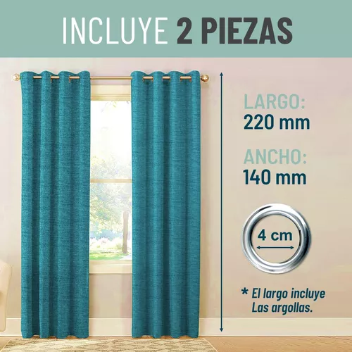 CORTINA BLACKOUT 100% 2 PAÑOS 140X220CM TEXTURA LINO TURQUESA - 6