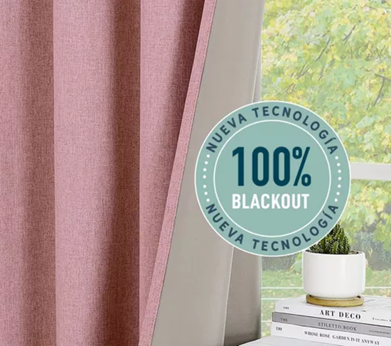 CORTINA BLACKOUT 100% 2 PAÑOS 140X220CM TEXTURA LINO ROSADO - 3