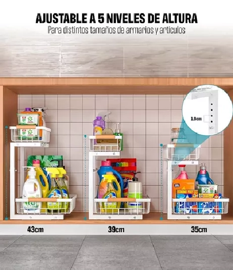 ORGANIZADOR ESTANTE MULTIUSO BAJO LAVAPLATOS COCINA BAÑO EN COLOR BLANCO - 3