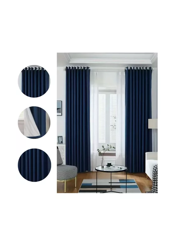 CORTINA BLACKOUT 100% 2 PAÑOS 138X226 CM TEXTURA LINO AZUL OSCURO - 2