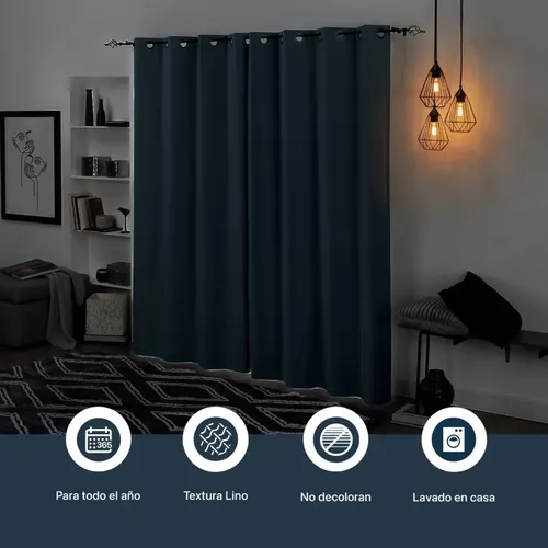 CORTINA BLACKOUT 100% 2 PAÑOS 138X226 CM TEXTURA LINO AZUL OSCURO - 3