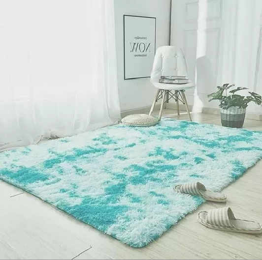 ALFOMBRA PELUDA GRANDE 2X2.4 M TURQUESA JASPEADO - 2