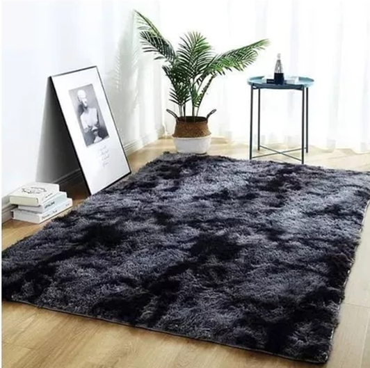 ALFOMBRA PELUDA GRANDE 2X2.4 M EN COLOR EN COLOR NEGRO JASPEADA - 2
