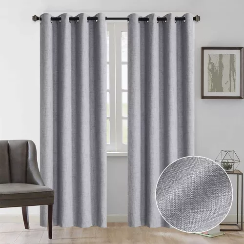 CORTINA BLACKOUT 100% 2 PAÑOS 138X226 CM TEXTURA LINO GRIS OSCURO - 1