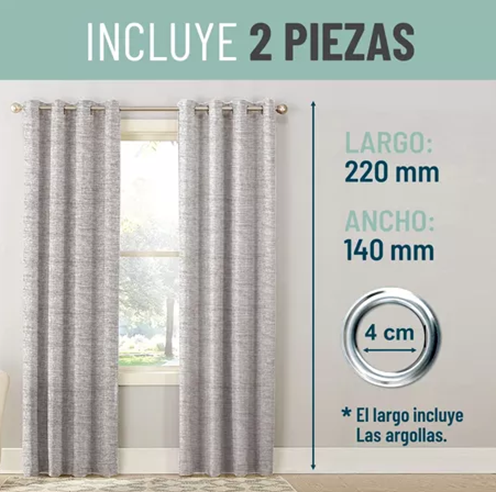 CORTINA BLACKOUT 100% 2 PAÑOS 140X220CM TEXTURA LINO GRIS CLARO - 4