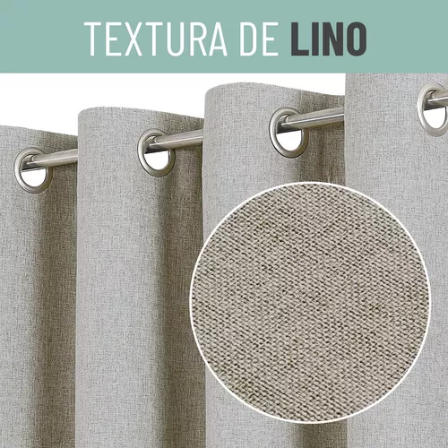 CORTINA BLACKOUT 100% 2 PAÑOS 140X220CM TEXTURA LINO GRIS CLARO - 6