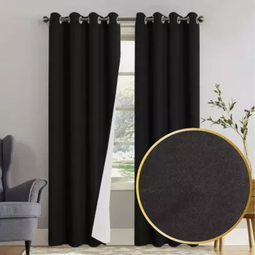 CORTINA BLACKOUT 100% 2 PAÑOS 138X226 CM TEXTURA LINO NEGRO - 1