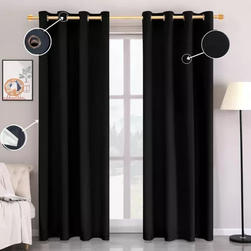 CORTINA BLACKOUT 100% 2 PAÑOS 138X226 CM TEXTURA LINO NEGRO - 2