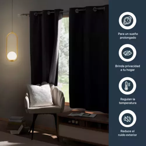 CORTINA BLACKOUT 100% 2 PAÑOS 138X226 CM TEXTURA LINO NEGRO - 3