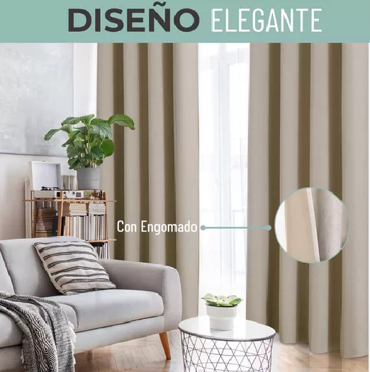 CORTINA BLACKOUT 100% 2 PAÑOS 140X220CM TEXTURA LINO BEIGE - 4