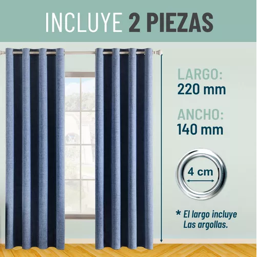 CORTINA BLACKOUT 100% 2 PAÑOS 140X220CM TEXTURA LINO DENIM - 5
