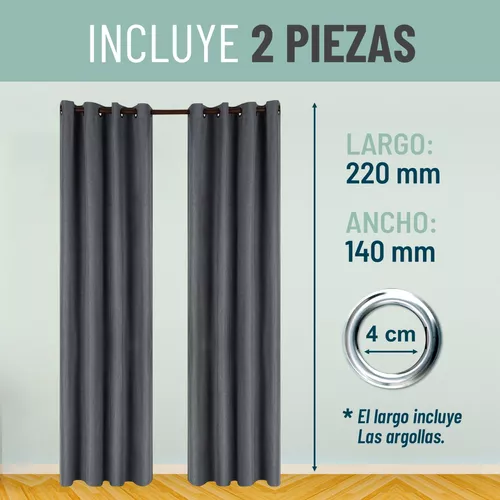 CORTINA BLACKOUT 100% 2 PAÑOS 140X220CM TEXTURA LINO GRIS OSCURO - 2