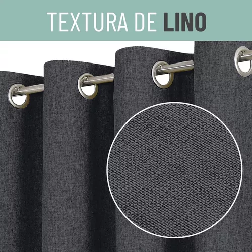 CORTINA BLACKOUT 100% 2 PAÑOS 140X220CM TEXTURA LINO GRIS OSCURO - 3