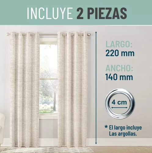 CORTINA BLACKOUT 100% 2 PAÑOS 140X220CM TEXTURA LINO CRUDO - 3