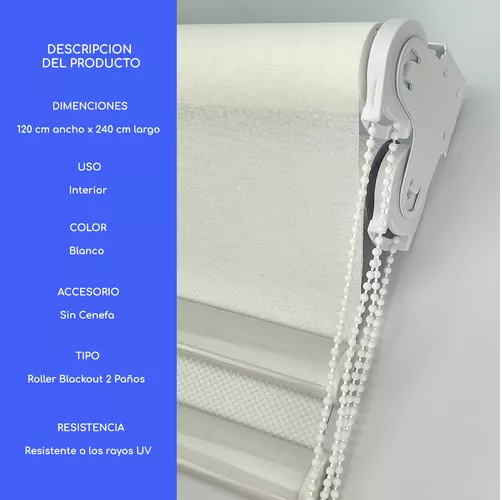 CORTINA ROLLER BLACKOUT 2 PAÑOS 120X240 DOBLE VISILLO BLANCO SIN CENEFA - 5