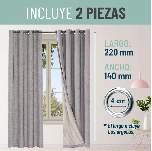 CORTINA BLACKOUT 100% 2 PAÑOS 140X220CM TEXTURA LINO GRIS - 5