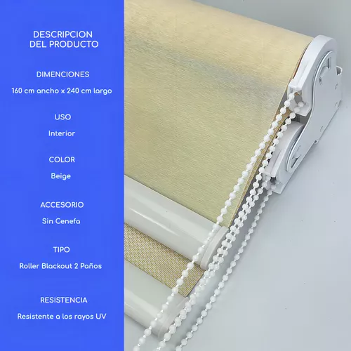 CORTINA ROLLER BLACKOUT 2 PAÑOS 160X240 DOBLE VISILLO BEIGE SIN CENEFA - 6