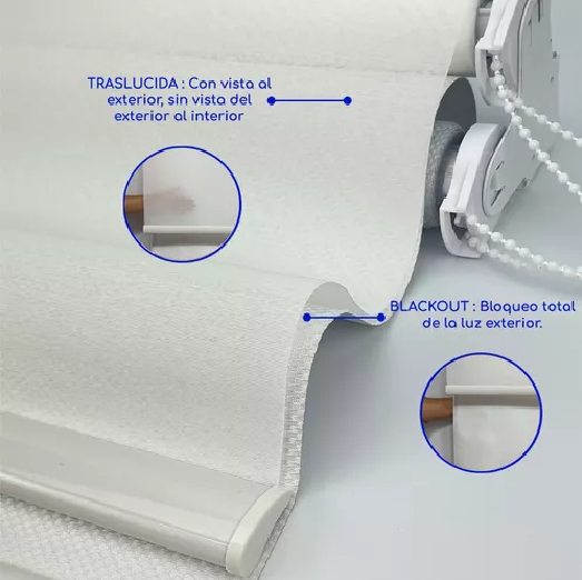 CORTINA ROLLER BLACKOUT 2 PAÑOS 160X240 DOBLE VISILLO BLANCO SIN CENEFA - 5
