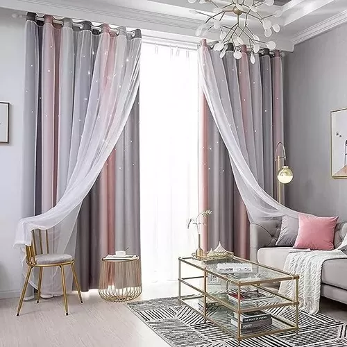 CORTINA BLACKOUT 2 PAÑOS 132X210 CM ROSA Y GRIS - 5