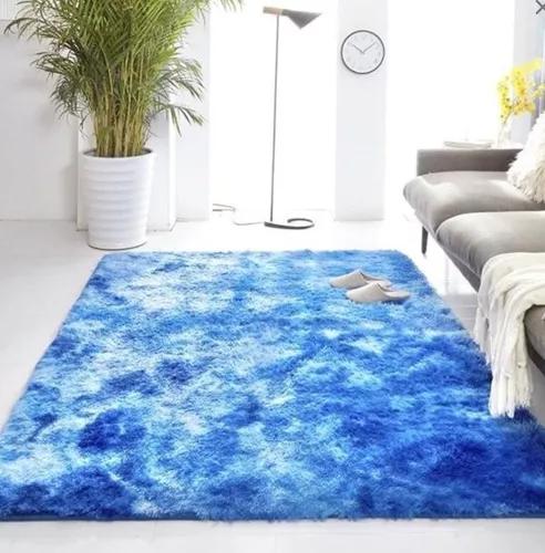 ALFOMBRA PELUDA LIVING HOGAR 150X200 CM AZUL JASPEADO - 1