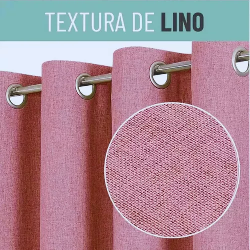 CORTINA BLACKOUT 100% 2 PAÑOS 138X226 CM TEXTURA LINO ROSA - 3