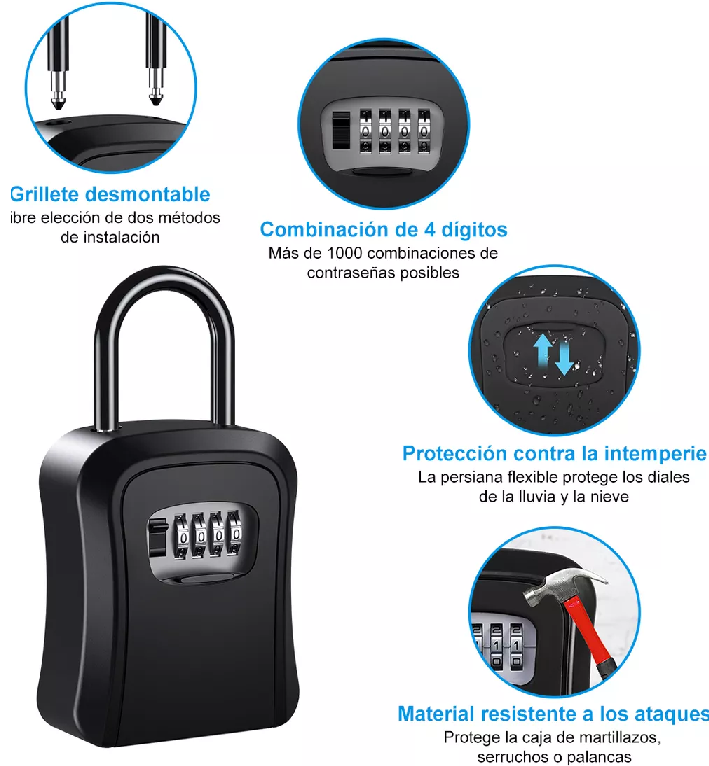 CAJA SEGURIDAD PORTA LLAVE CANDADO CLAVE COLOR EN COLOR NEGRO - 5