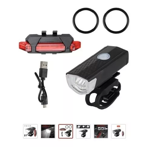 PACK DE LUZ PARA BICICLETA, DELANTERA Y TRASERA, RECARGABLE POR USB - 1