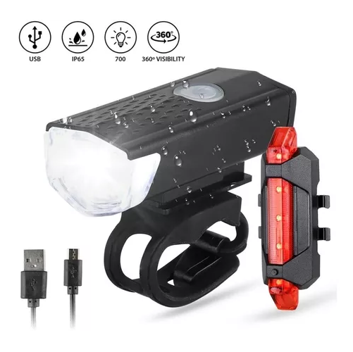 PACK DE LUZ PARA BICICLETA, DELANTERA Y TRASERA, RECARGABLE POR USB - 2