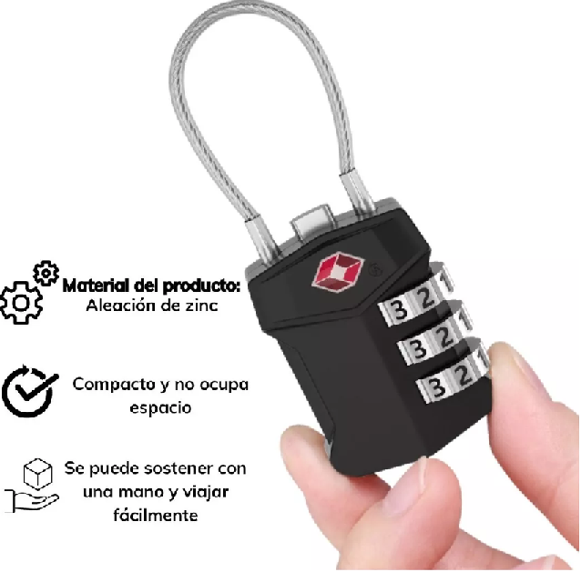 CANDADO DE SEGURIDAD CON CABLE DE ACERO Y CLAVE DE 3 DÍGI... - 4