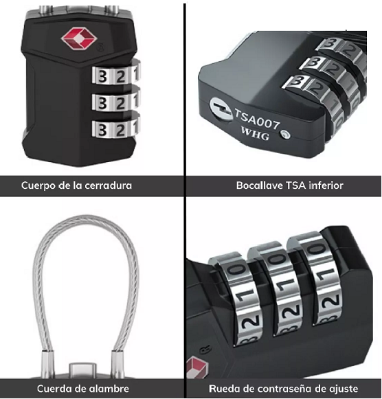 CANDADO DE SEGURIDAD CON CABLE DE ACERO Y CLAVE DE 3 DÍGI... - 5