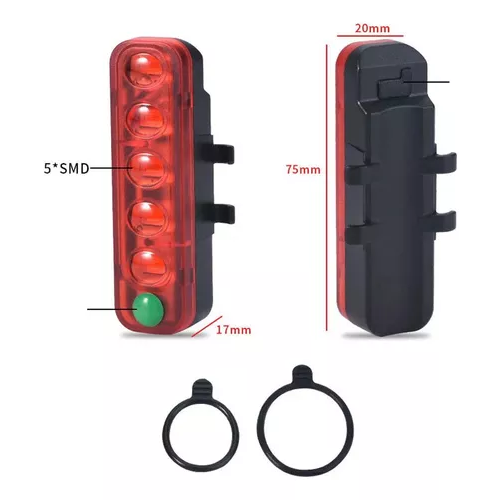 LUZ LED PARA BICICLETA RECARGABLE, DELANTERA Y TRASERA, LINTERNA, COLOR ÚNICO - 4