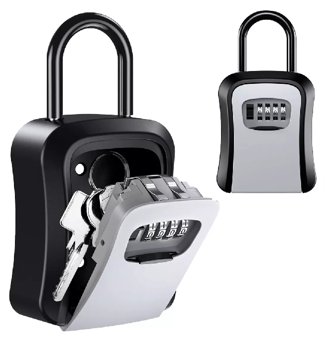 CAJA SEGURIDAD PORTA LLAVE CANDADO CLAVE COLOR GRIS - 4