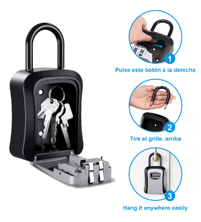 CAJA SEGURIDAD PORTA LLAVE CANDADO CLAVE COLOR GRIS - 5