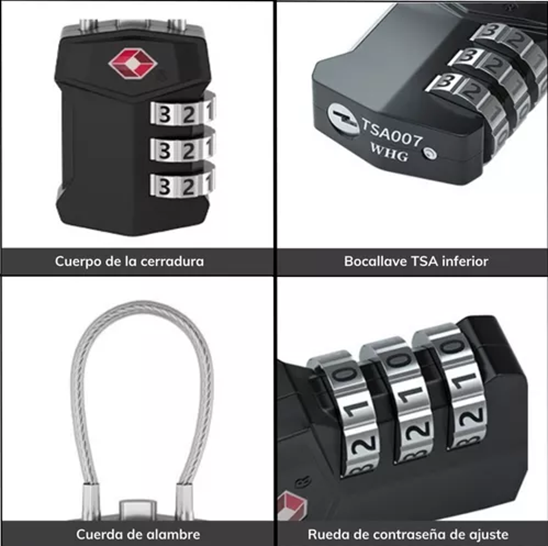 CANDADO DE SEGURIDAD CON CABLE DE ACERO Y CLAVE DE 3 DÍGI... - 5