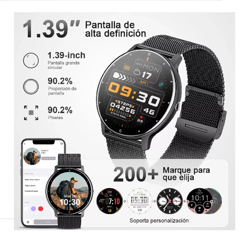 RELOJ INTELIGENTE HOMBRE MUJER SMARTWATCH LLAMADA BLUETOOTH - 5