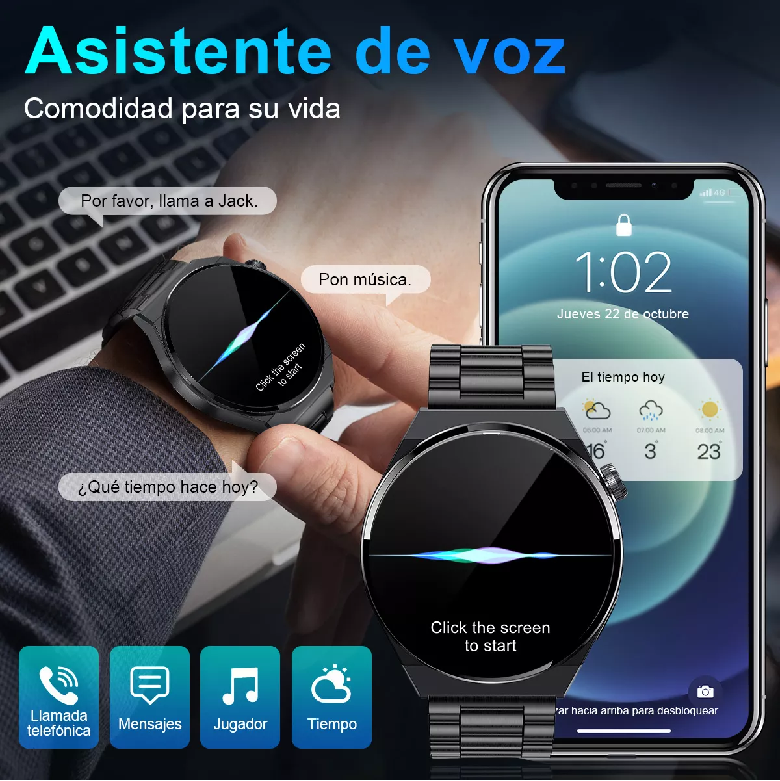 RELOJ INTELIGENTE BLUETOOTH LLAMADA SMARTWATCH COLOR EN COLOR NEGRO - 3
