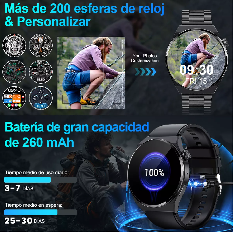 RELOJ INTELIGENTE BLUETOOTH LLAMADA SMARTWATCH COLOR EN COLOR NEGRO - 4