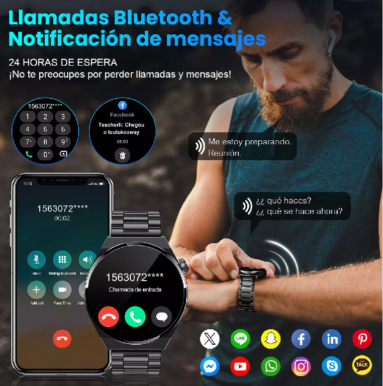 RELOJ INTELIGENTE BLUETOOTH LLAMADA SMARTWATCH COLOR EN COLOR NEGRO - 5