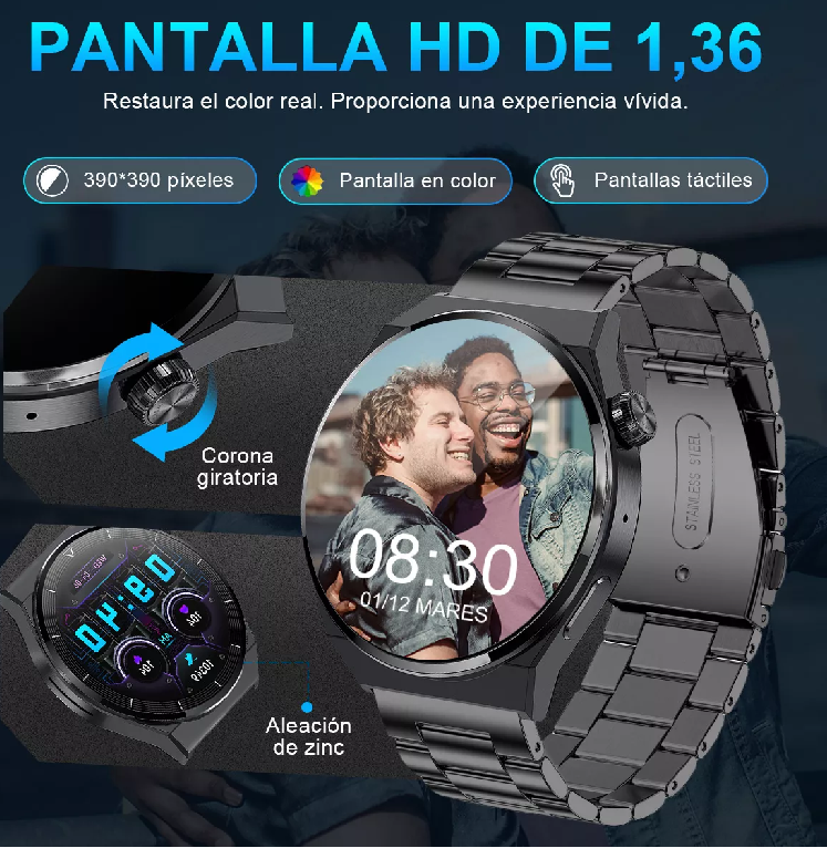 RELOJ INTELIGENTE BLUETOOTH LLAMADA SMARTWATCH COLOR EN COLOR NEGRO - 6